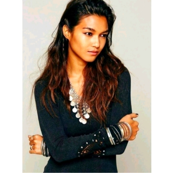 Free People Tops - Free people we the free synergy crochet sleeve thermal black long sleeve top S